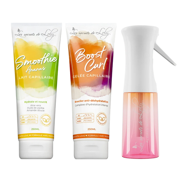 Starter Pack Cheveux Frisés - Lait sans rinçage, gelée coiffante & vaporisateur